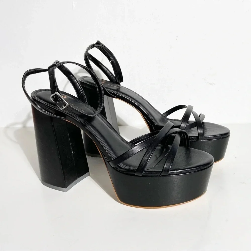 New BLACK SUEDE STUDIO Emani Strappy Platform Sandal in black size 40